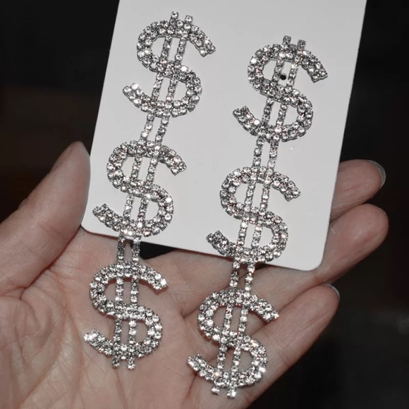 ⚜️[𝗡𝗪𝗧]⚜️$$$ Long Crystal Silver Earrings NEW - Picture 2 of 9